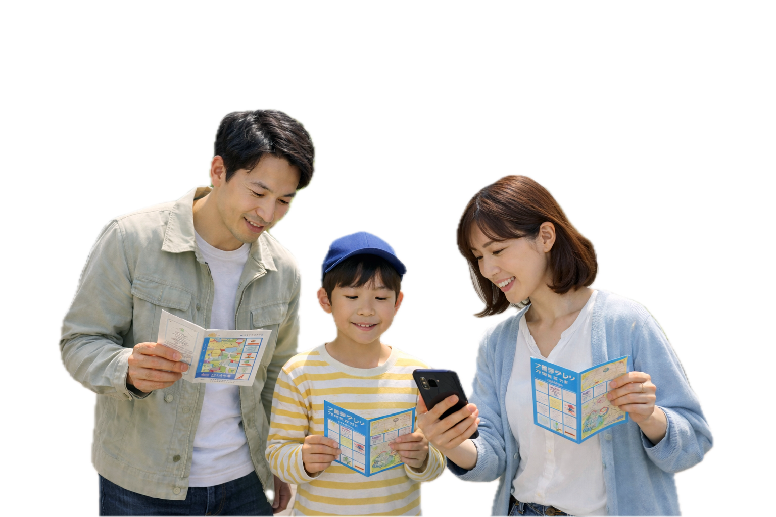 スタンプラリーを楽しむ三人